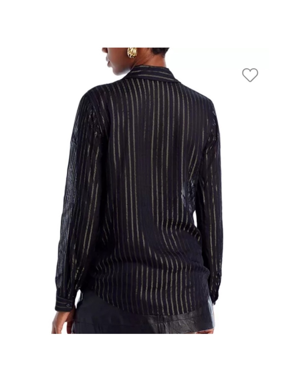 L'AGENCE Laurent Button Shirt Sheer Black Gold Metallic Stripe XS - Picture 4 of 10